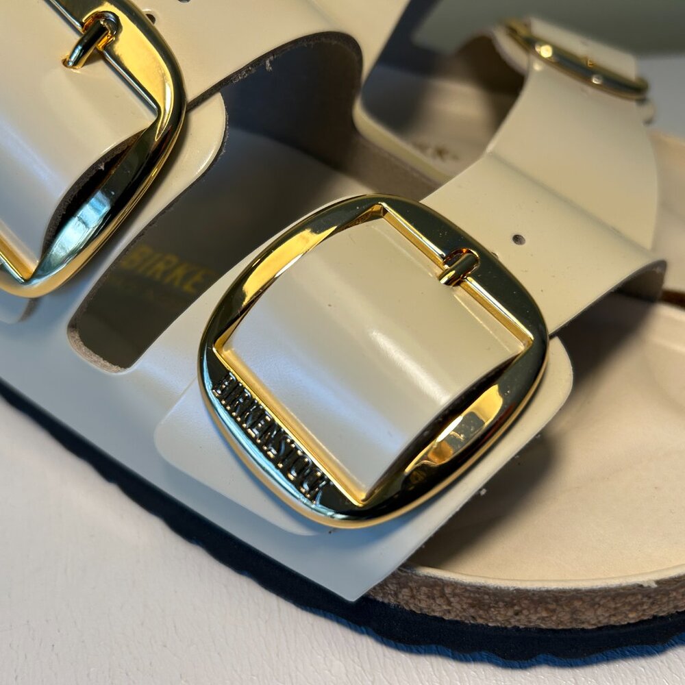 Birkenstock Arizona Big Buckle Natural Leather Patent Sandals - Picture 8 of 15